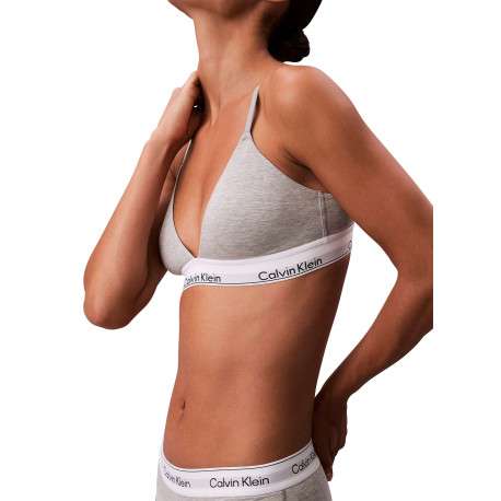 Soutien-Gorge triangle en coton mélangé gris avec bande blanche élastiquée - Image 4
