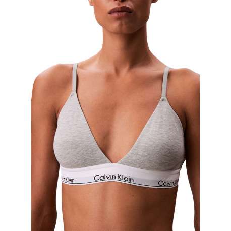 Soutien-Gorge triangle en coton mélangé gris avec bande blanche élastiquée - Image 5
