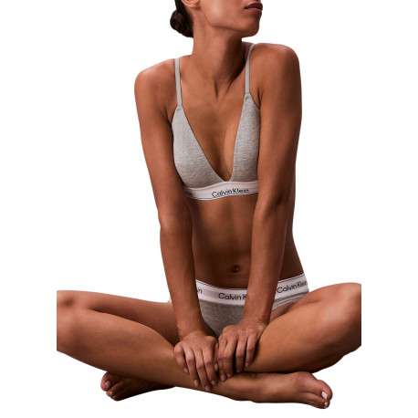 Soutien-Gorge triangle en coton mélangé gris avec bande blanche élastiquée - Image 7