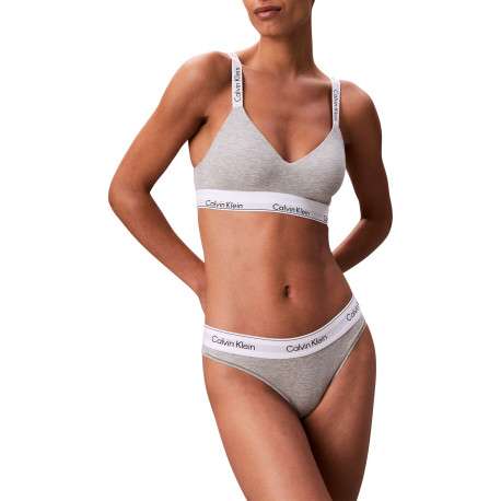 Brassière en coton mélangé grise unie avec bretelles blanches ajustables - Image 2