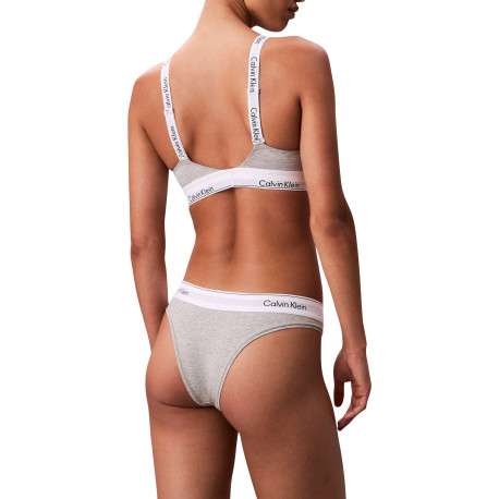 Brassière en coton mélangé grise unie avec bretelles blanches ajustables - Image 3