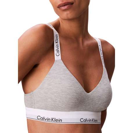 Brassière en coton mélangé grise unie avec bretelles blanches ajustables - Image 4