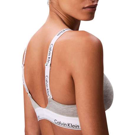 Brassière en coton mélangé grise unie avec bretelles blanches ajustables - Image 5