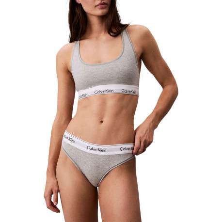 String en coton mélangé gris uni avec une ceinture élastiquée blanche - Image 2