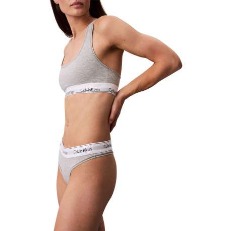 String en coton mélangé gris uni avec une ceinture élastiquée blanche - Image 3