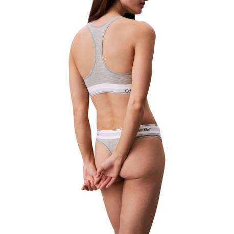 String en coton mélangé gris uni avec une ceinture élastiquée blanche - Image 4