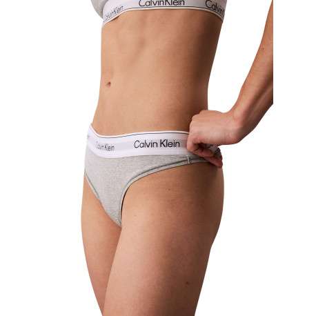String en coton mélangé gris uni avec une ceinture élastiquée blanche - Image 6
