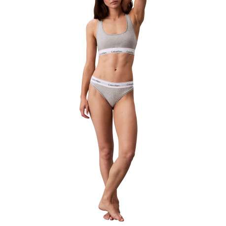 String en coton mélangé gris uni avec une ceinture élastiquée blanche - Image 7