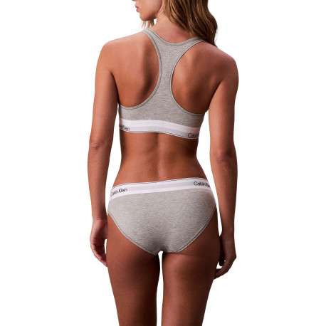 Culotte en coton mélangé grise unie avec une ceinture blanche élastiquée - Image 5