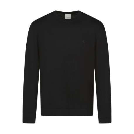 Pull en laine noir uni coupe ajustée col rond avec logo brodé