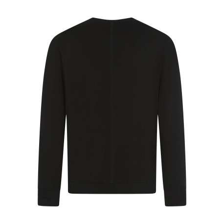 Pull en laine noir uni coupe ajustée col rond avec logo brodé - Image 2