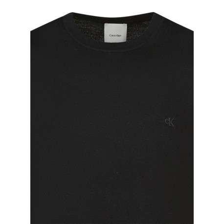 Pull en laine noir uni coupe ajustée col rond avec logo brodé - Image 3