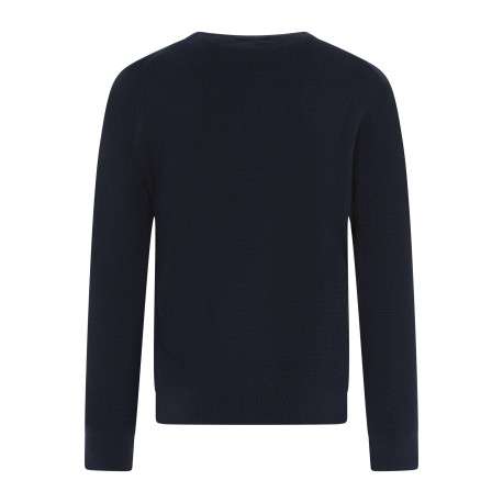 Pull en coton marine uni coupe ajustée col rond maille effet gaufré - Image 2