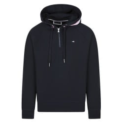 Sweat en coton bleu nuit à coupe droite avec un col à capuche avec des bandes