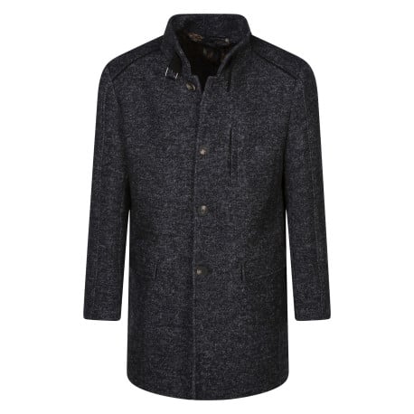 Manteau anthracite uni coupe droite col montant avec une fermeture boutonnée