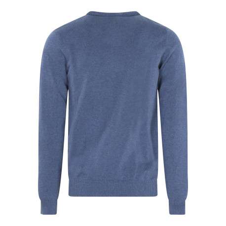 Pull en coton bleu uni coupe ajustée avec un logo en relief sur la poitrine - Image 2