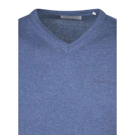 Pull en coton bleu uni coupe ajustée avec un logo en relief sur la poitrine - Image 3