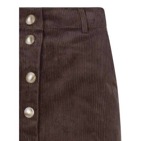 Jupe courte en coton chocolat unie coupe ajustée et fermeture à boutons - Image 3