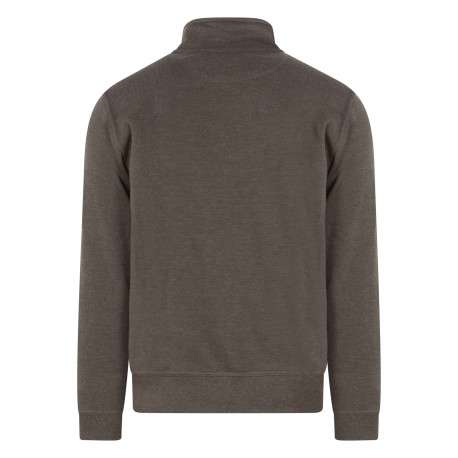 Sweat zippé taupe uni coupe ajustée col montant avec un logo brodé - Image 2
