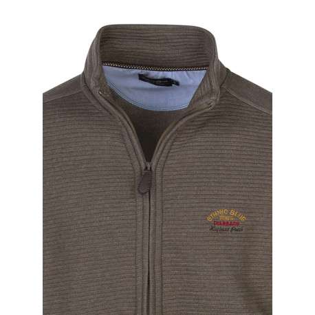 Sweat zippé taupe uni coupe ajustée col montant avec un logo brodé - Image 3