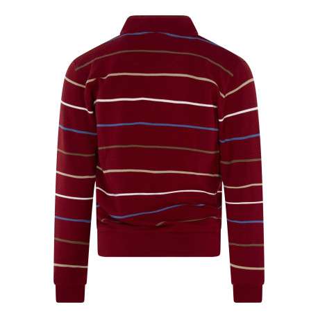 Sweat rouge rayé coupe ajustée col camionneur avec une poche raglan zippée - Image 2