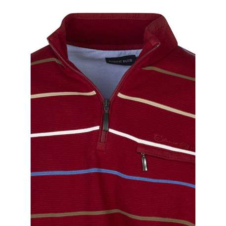 Sweat rouge rayé coupe ajustée col camionneur avec une poche raglan zippée - Image 3