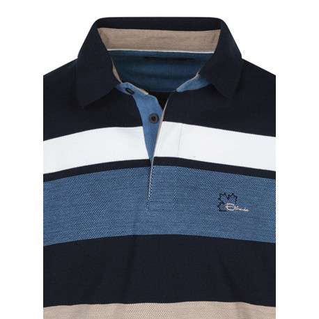 Polo marine rayé coupe ajustée col polo et à manches longues - Image 3