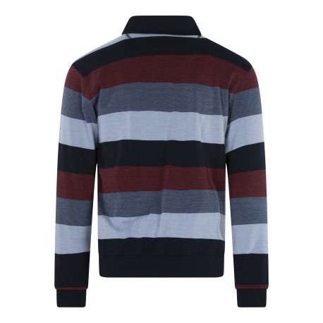 Sweat bordeaux rayé coupe ajustée col polo avec un logo brodé - Image 2