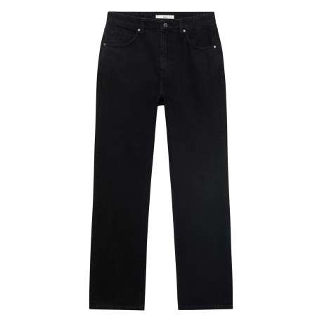 Jean en coton noir coupe droite pourvu de passants pour la ceinture