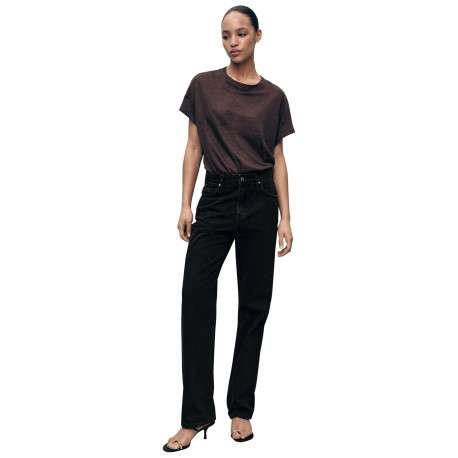 Jean en coton noir coupe droite pourvu de passants pour la ceinture - Image 6