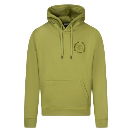 Sweat en coton biologique mélangé vert uni avec un col à capuche
