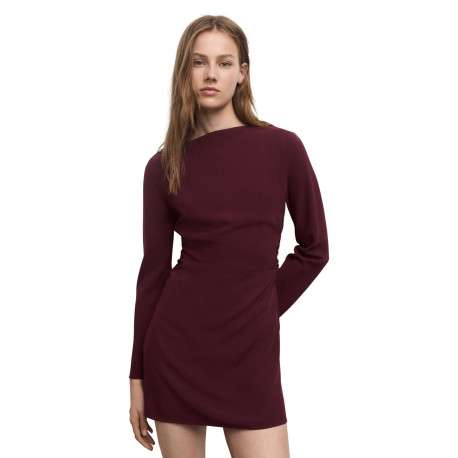 Robe bordeaux unie pourvu d'un col bateau et de manches longues - Image 2