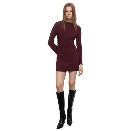 Robe bordeaux unie pourvu d'un col bateau et de manches longues - Image 6