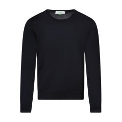 Pull en laine mélangée marine uni avec une coupe droite et un col rond