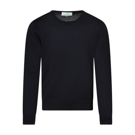 Pull en laine mélangée marine uni avec une coupe droite et un col rond