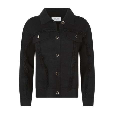 Gilet noir uni à coupe droite avec un col à rabats et des manches longues
