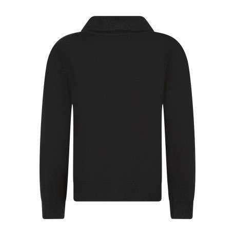 Gilet noir uni à coupe droite avec un col à rabats et des manches longues - Image 2