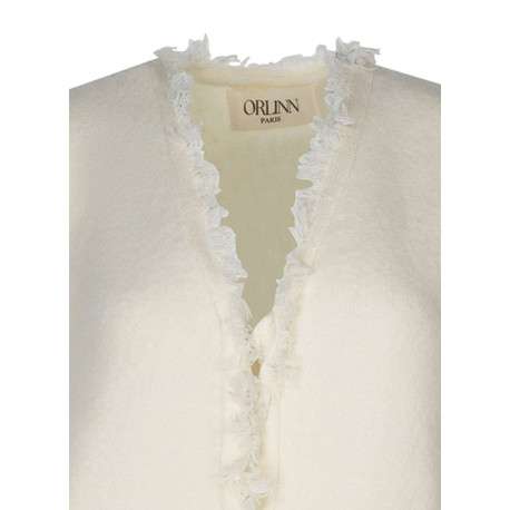 Gilet écru uni à coupe droite avec un col v et fermeture à crochet - Image 3