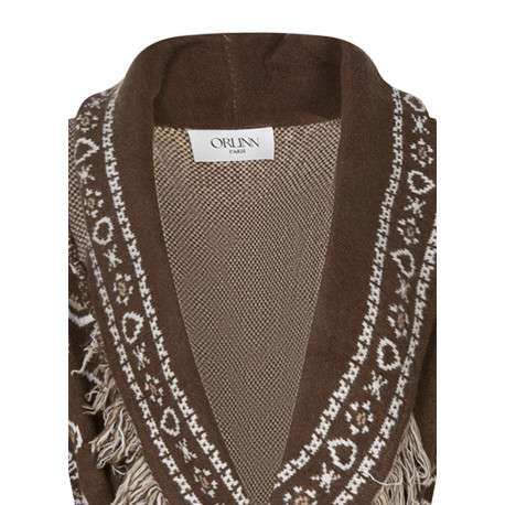 Gilet chocolat motifs cachemire avec une coupe droite et un col V à revers - Image 3