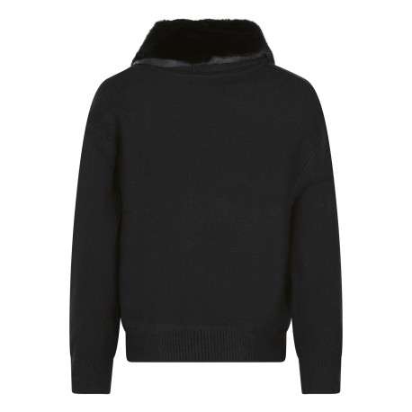 Gilet noir uni avec un zip et un col à rabats en fourrure synthétique - Image 2