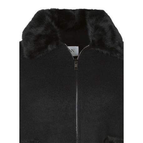 Gilet noir uni avec un zip et un col à rabats en fourrure synthétique - Image 3