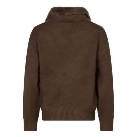 Gilet chocolat uni avec un zip et un col à rabats en fourrure synthétique - Image 2