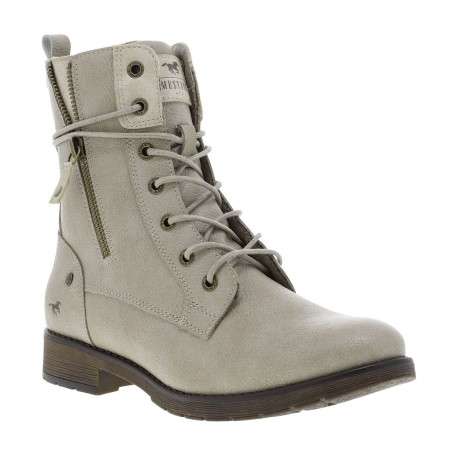 Bottines écrues à talon décroché bas avec un zip et des lacets ronds - Image 3