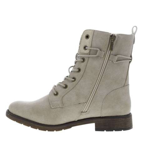Bottines écrues à talon décroché bas avec un zip et des lacets ronds