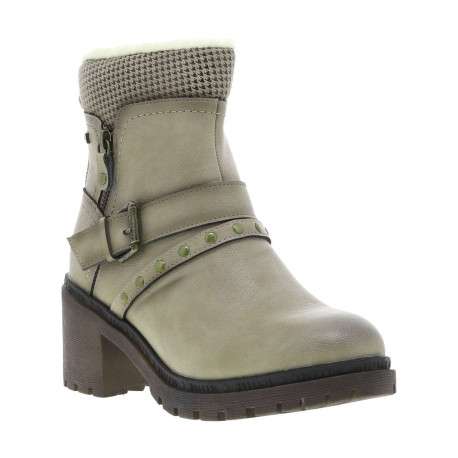 Boots taupe à talon décroché moyen avec un zip et une boucle décorative - Image 3