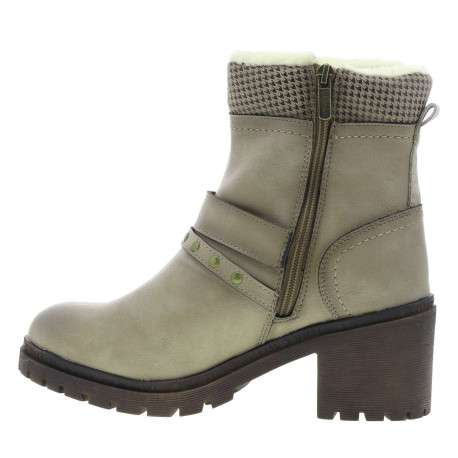 Boots taupe à talon décroché moyen avec un zip et une boucle décorative