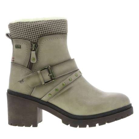 Boots taupe à talon décroché moyen avec un zip et une boucle décorative - Image 2