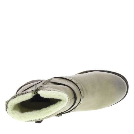 Boots taupe à talon décroché moyen avec un zip et une boucle décorative - Image 4