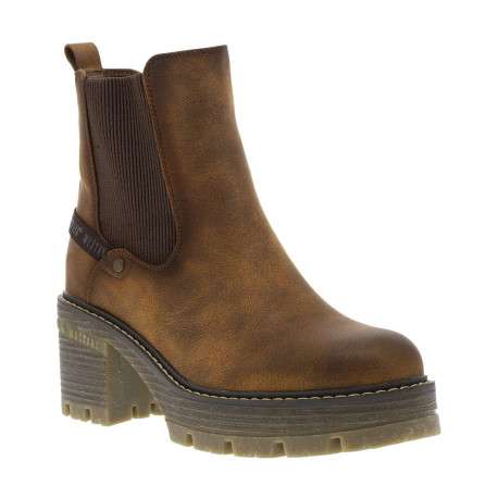 Boots cognac à talon décroché moyen avec un zip et un soufflet élastiqué - Image 3