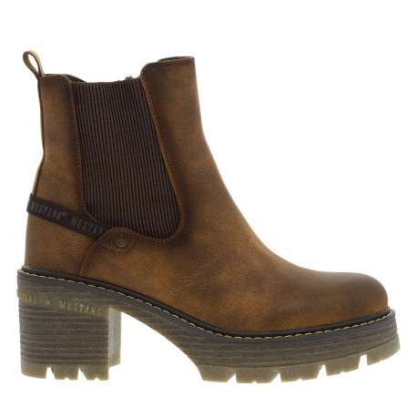 Boots cognac à talon décroché moyen avec un zip et un soufflet élastiqué - Image 2